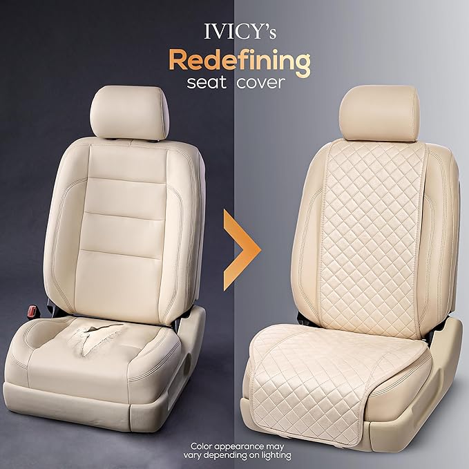 IVICY Faux Suede Front Car Seat Cover – Durable, Non-Slip Seat Protector for Cars – 1 Unit, Light Beige