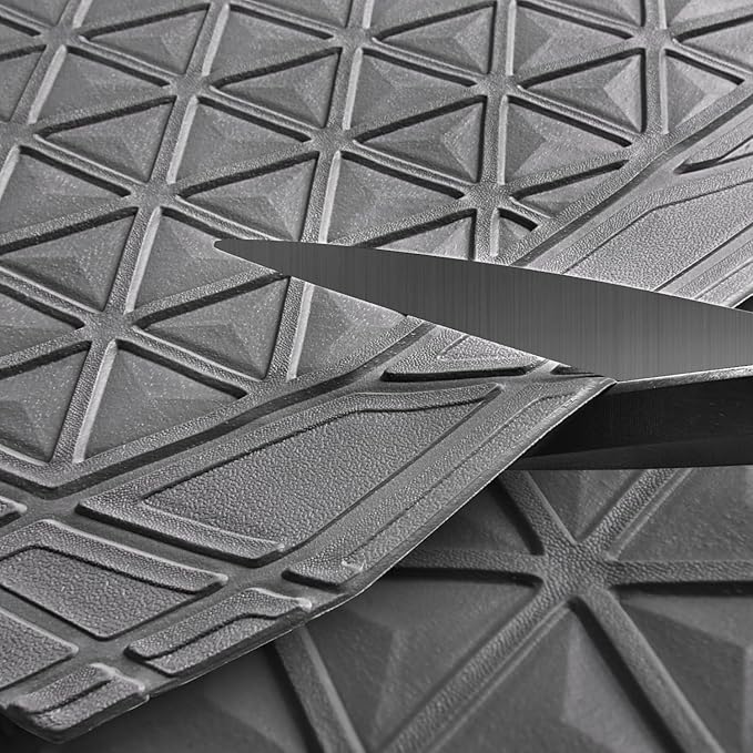 CAR PASS Bling Diamond Car Mats Gray Rubber Floor Mats Full Set Anti-Slip 3D Rhombus Waterproof Trim to Fit Liner Universal Glitter Crystal Sparkly Shining Rhinestone Girl Women SUV Sedan Van All Gray