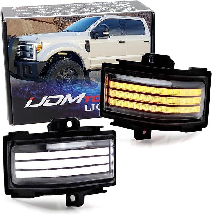 iJDMTOY Semi-Clear Lens Dynamic Sequential Blink Triple-Row Full LED Side Mirror Turn Signal Light Assembly Kit Compatible with 2017-2022 Ford F-250 F-350 Towing Mirror