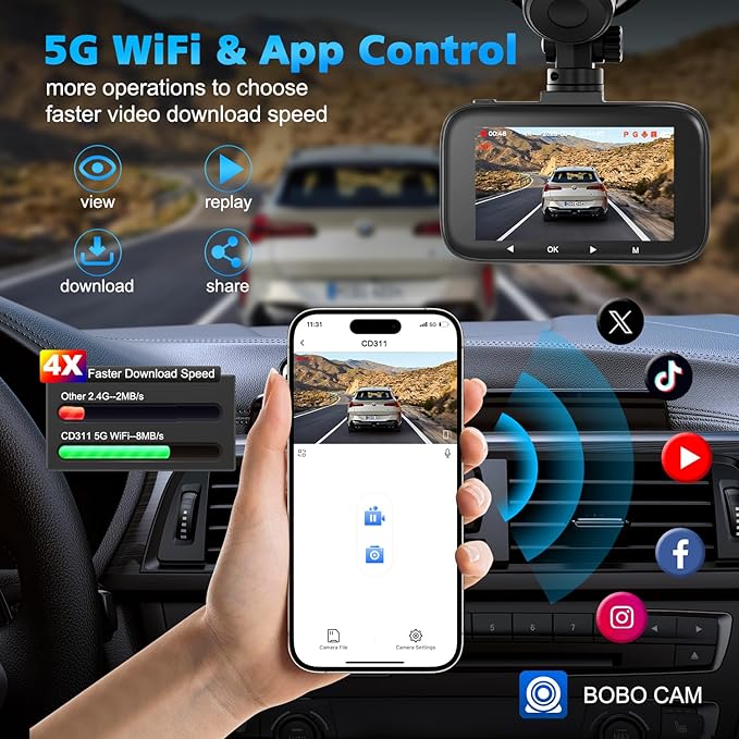Dash Cam Front and Rear, 4K Dual Dash Cam with CPL Filter, Dash Camera for Cars-5GHz WiFi, 3" IPS Screen Dashcams for Cars with 64GB Card, App Control, Night Vision, Parking Monitor, Support 256GB Max