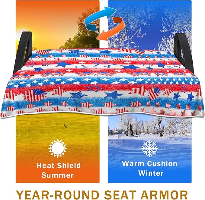 YOKYHOM American Flag Golf Cart Seat Covers for 2/4-Seater, Patriotic USA Seat Towel Blanket Keeps Seats Cool & Clean for Summer, Microfiber Fits EZGO, Club Car, Yamaha, 51"x31"