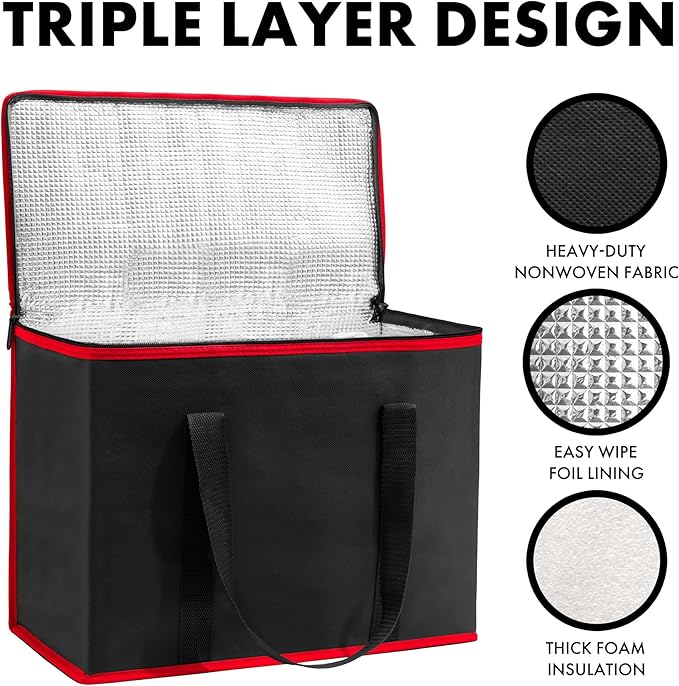 Carrywell (Not Made In China) Insulated Reusable Grocery Bags 2-Pack, Catering and Delivery Bag For Hot and Cold Food, Collapsible Thermal Tote For Doordash