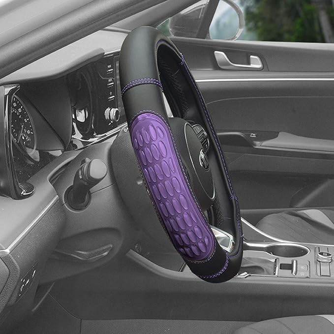 FH Group Ultra Grip Silicone and Faux Leather Steering Wheel Cover fits Most Cars, SUVs Purple