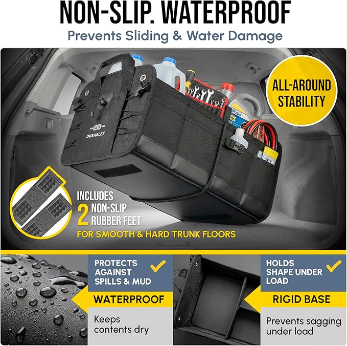 3-Section Car Trunk Organizer XL – Large Modular Auto Storage Bin, Foldable Multi-Compartment Cargo Organizer for Car Trunk, Heavy Duty 1680D Design – Black
