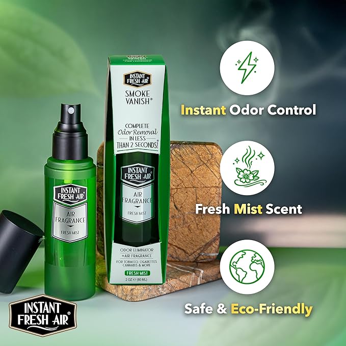 Smoke Vanish - Smoke Odor Eliminator Spray - Removes Smokey Odor Instantly with Noxban™ - Eco-Friendly - For Home, Car, Clothes & Travel - Fresh Mist Scent - 2 oz. (Pack of 2)