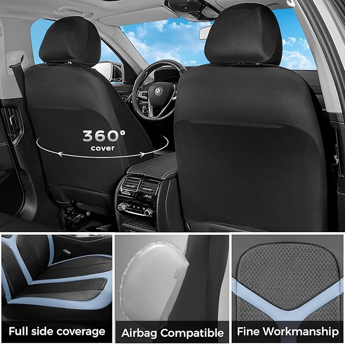 FLORICH Car Seat Covers Front Seat, Universal Seat Cover 2 Seats, Automotive Seat Covers with Mesh Leather, Waterproof Car Seat Protector, Breathable Car Seat Cushion for Most Car SUV Truck Blue
