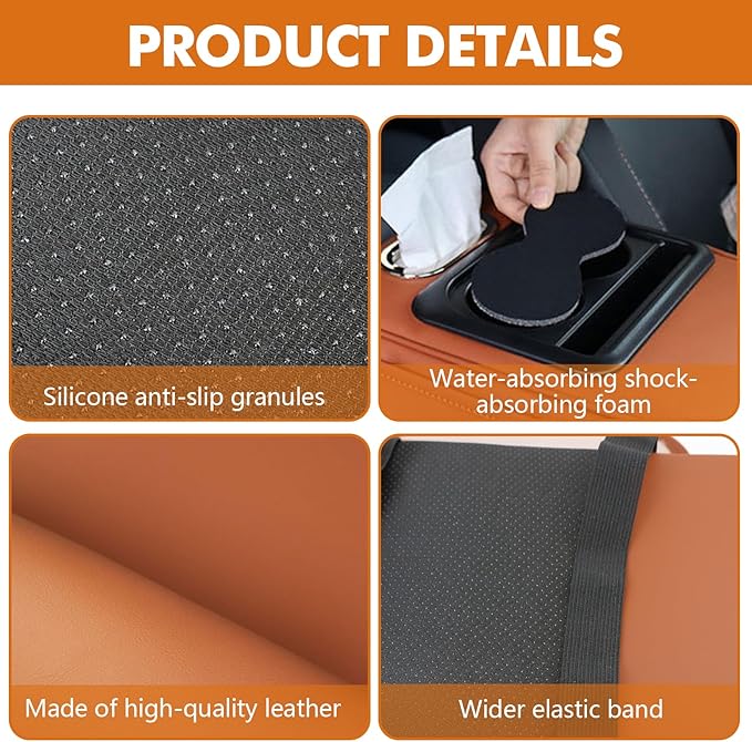 wuyaoyao Car Center Console Cover, 13.39"×8.27"×3.15" Leather Car Armrest Cover with Pocket & Tissue Box & Cup Holder, Multifunctional Auto Armrest Cushion Pad, Universal Car Accessories (Coffee)