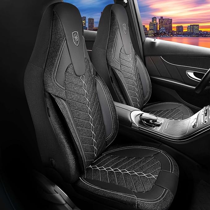 Premium Car Seat Covers Front Seat - Linen Car Seat Cover for SUV, Cars, Most Pickups, Black-Grey Stitching, Car Seat Protector, Car Seat Covers Front Seats, Car Seat Protector