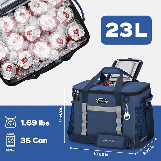 Maelstrom Collapsible Soft Cooler Bag,35/55/75 Cans Beach Cooler with Flip Top Lid, Ice Chest, Leakproof & Portable for Beach, Camping, Road Trips & Grocery Shopping