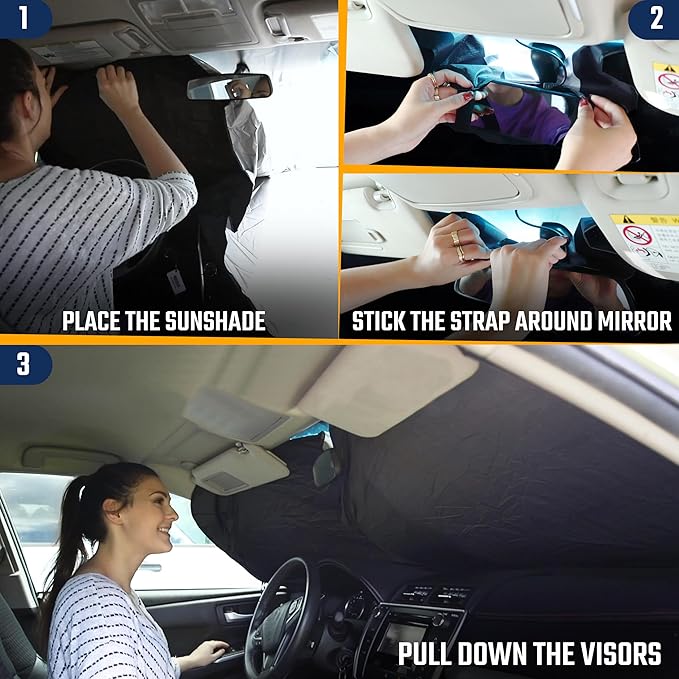 EcoNour Car Windshield Sunshade | Maximum Heat & UV Defense | Full-Coverage Reflective Sun Shade for Windshields | Foldable Design for Cooler Vehicle Interior | Easy Storage- Large