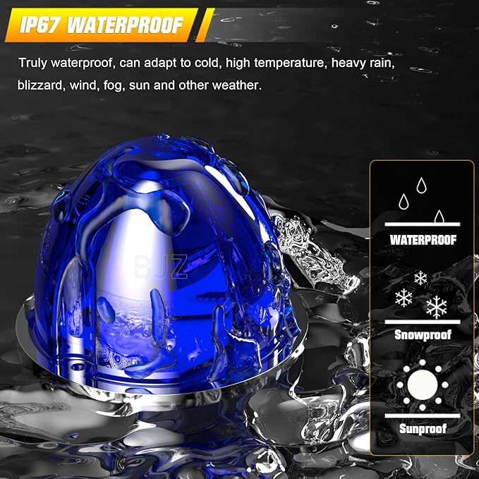 BJZ 6Pcs Blue Watermelon LED Strobe+Constant Marker Lights Dual Function Watermelon-Shaped Side Marker Clearance Tail Top Cap Roof Lights for Trailer Truck Semi-Trailer Heavy-Duty Truck Bus Van