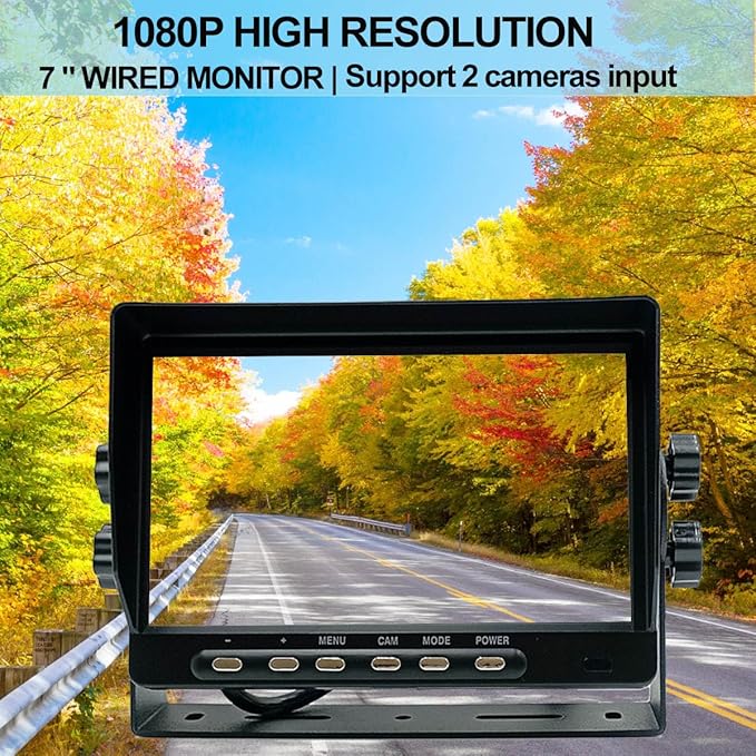 AHD 1080P, 7" Wired Monitor Rear View Reverse Backup Night Vision Camera System, Waterproof IP 69k Camera for Agriculture Farm Tractor, Truck, Forklift, Heavy Equipment, Excavator, Skid Steer