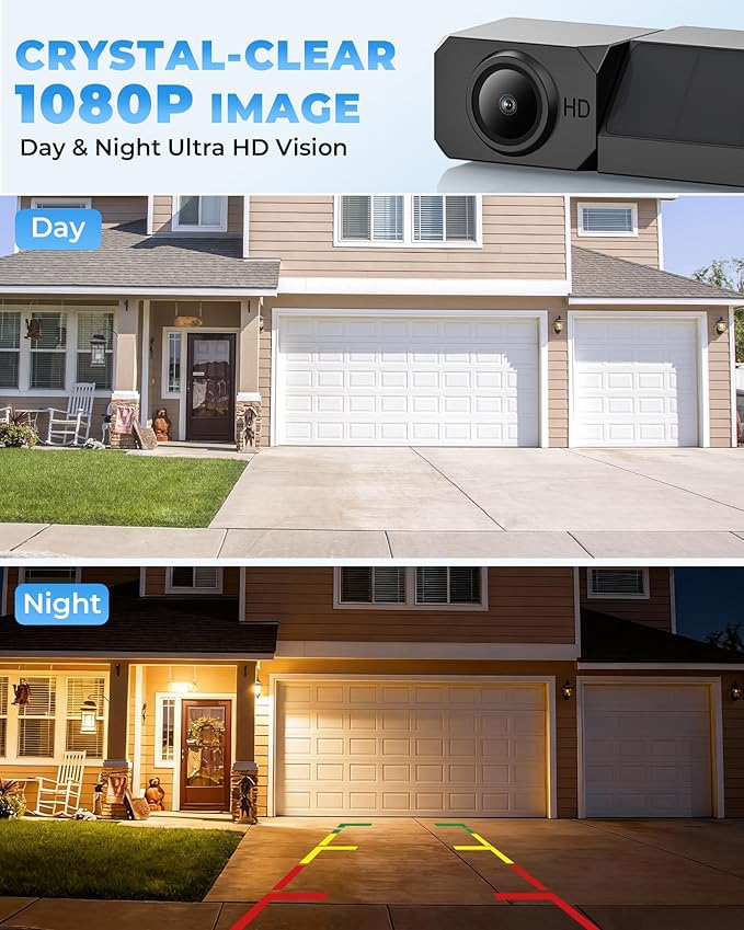 Solar Wireless Backup Camera, 5" 1080P DVR Monitor, 2-Min No-Wiring Installation Back Up Camera, 4800mAh Battery, Stable Signal, IP69K Waterproof Reverse Camera for Car, SUV, Pickup, Truck, Trailer