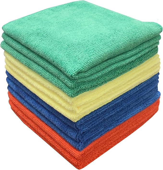 CleanAide Ultra-Absorbent 300 GSM Microfiber Towels for Auto Detailing, Home & Commercial Cleaning, Streak-Free, Lint-Free, Reusable & Machine Washable, 4 Colors for Organization,16x16 Inch, 12-Pack