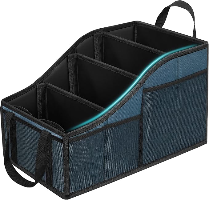 YOHOOLYO Car Seat Organizer Backseat Car Organizer with 4 Compartments, 4 Cup Holders and 7 Mesh Pockets for Front and Rear Seat, Blue
