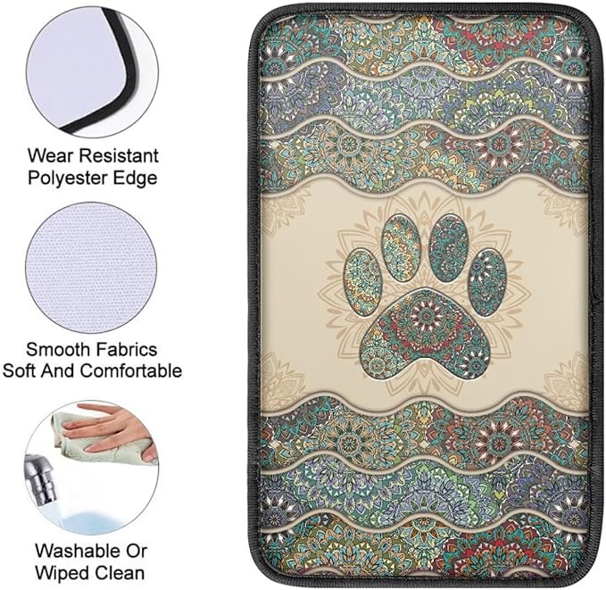 UNICEU Aztec Dog Paw Print Car Decorative Armrest Cover Pad Soft Car Center Console Armrest Covers Universal Fit Trucks SUV Van