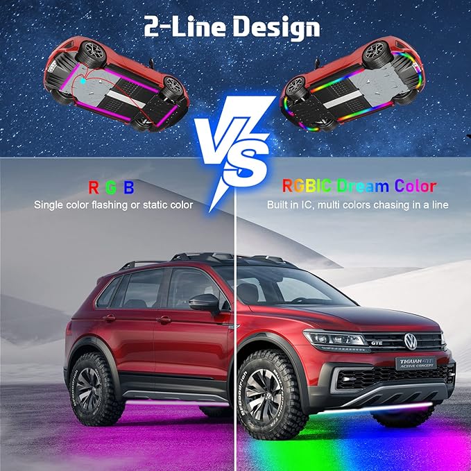 Neon Underglow Car Lights, 6PCs Dreamcolor Underglow Kit for Car with APP Control, 210 Color Modes and 255 Voice Control Modes, Waterproof LED Car Lights Exterior for Cars, Trucks, Boats