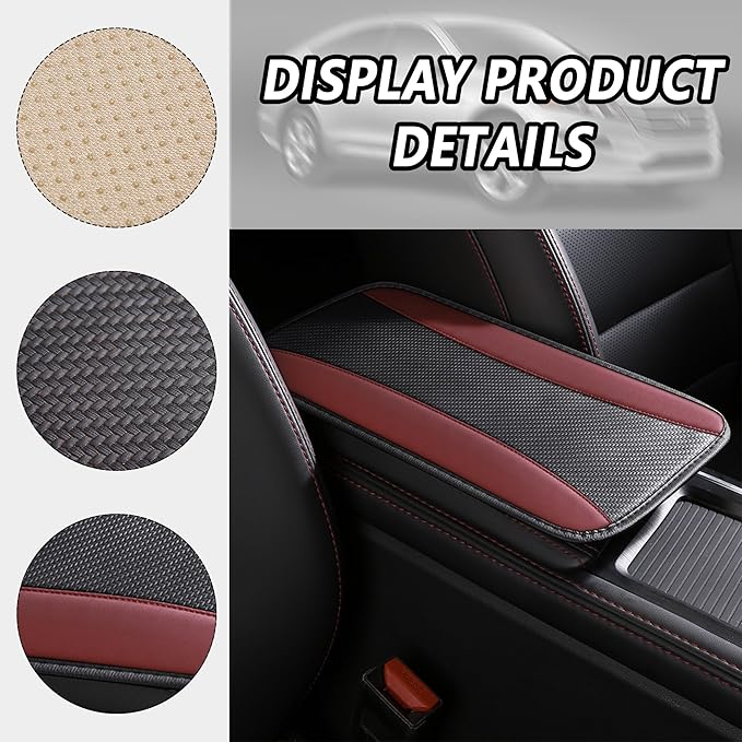 Stylish Car Center Console Cover,PU Leather Car Armrest Cover Prevent Scratches on Center Console,Universal Car Armrest Cushion Car Accessories Interior for Car SUV Truck (Burgundy)