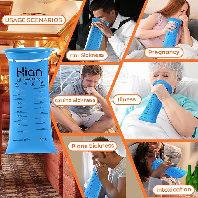 Hion Vomit Bags Disposable – 35 Pack 1000ml Emesis Bags – Leak Resistant, Medical Grade, Portable – Perfect for Motion, Car & Aircraft Sickness, Pregnant Women