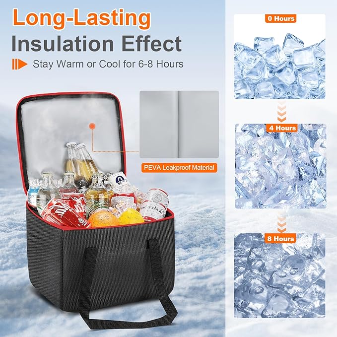 Portable Soft Cooler Bag, Collapsible Insulated Leak-Proof Car Cooler Bag, Insulated Ice Chest with Waterproof Zipper, Leak-Proof Organizer for Cars, Fits Most Vehicles, Red