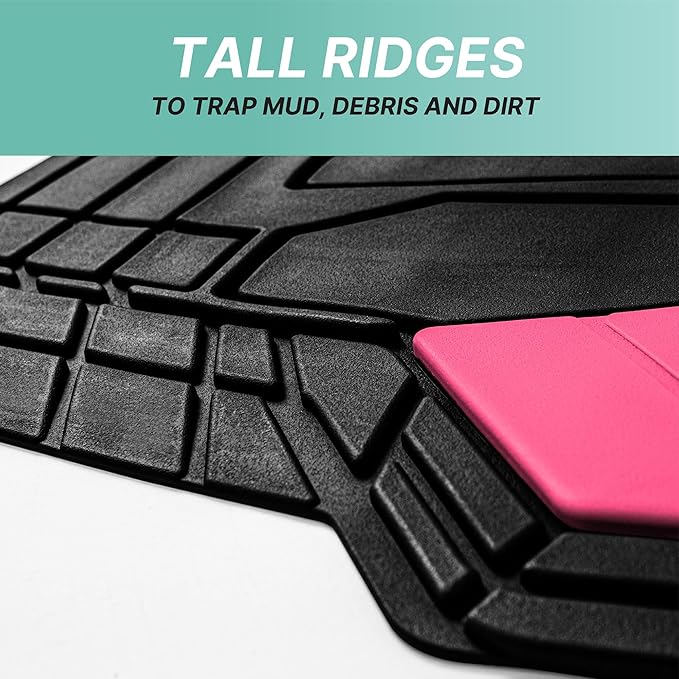 FH Group Heavy-Duty Rubber Floor Mats for Cars - Stripe Design, Universal Fit Full Set, Climaproof, Trimmable for Most Sedan, SUV, Truck - Pink