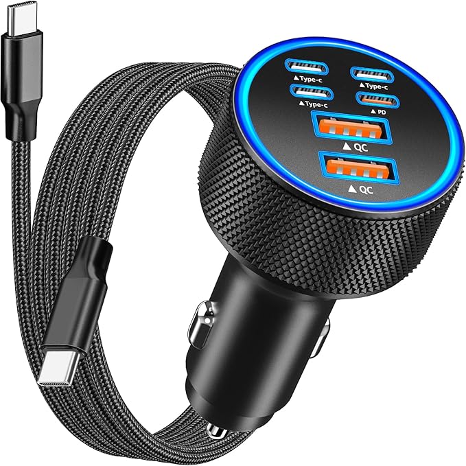 [Apple MFi Certified] iPhone 17 Car Charger, Rombica 6-Port 120W USB-C&USB-A Power Cigarette Lighter PD/QC Multiport Fast Car Charger + Type-C Braided Cord for iPhone 17 Pro/16/15/Galaxy S26/S25/Pixel