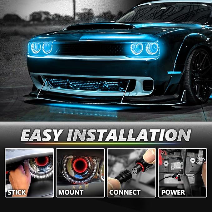 OPT7 Aura Pro Halo Accent Lights for 2008-2023 Dodge Challenger with App & Remote Control, Car Neon Accent Lighting Accessories, 12" Multi-Color LED Strip