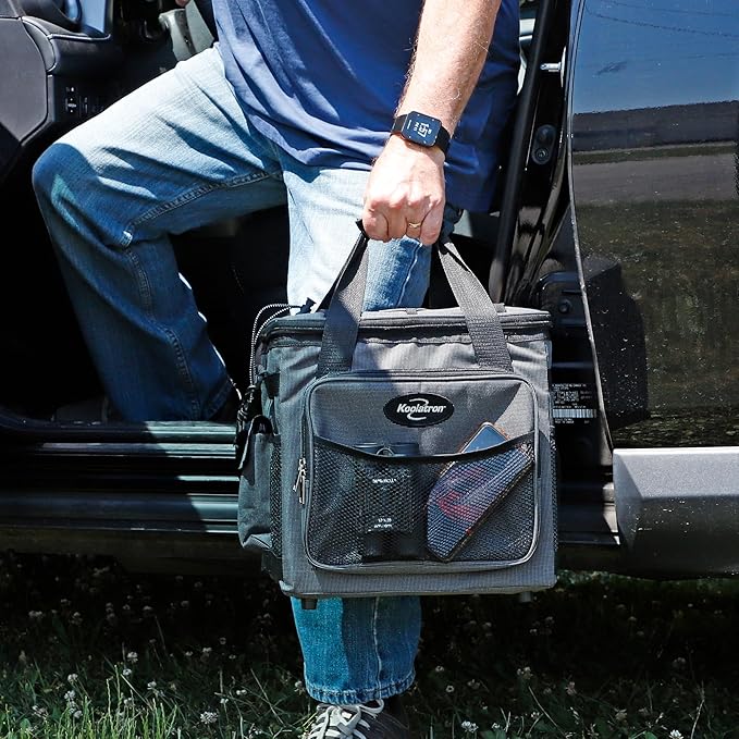 Koolatron Electric Portable Cooler Plug in 12V Car Cooler Bag, 14 qt (13 L) Black/Gray Soft-Sided No Ice Thermo Electric Portable Fridge for Camping, Adjustable Shoulder StrapTravel Road Trips.