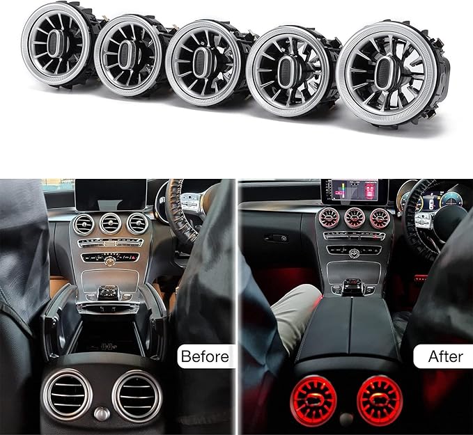 Aramox Air Vent, 5pcs 64 Color Front LED Turbine Air Vent Ambient Light Kit Replacement for ?Benz C GLC?Class W205 2019?2021