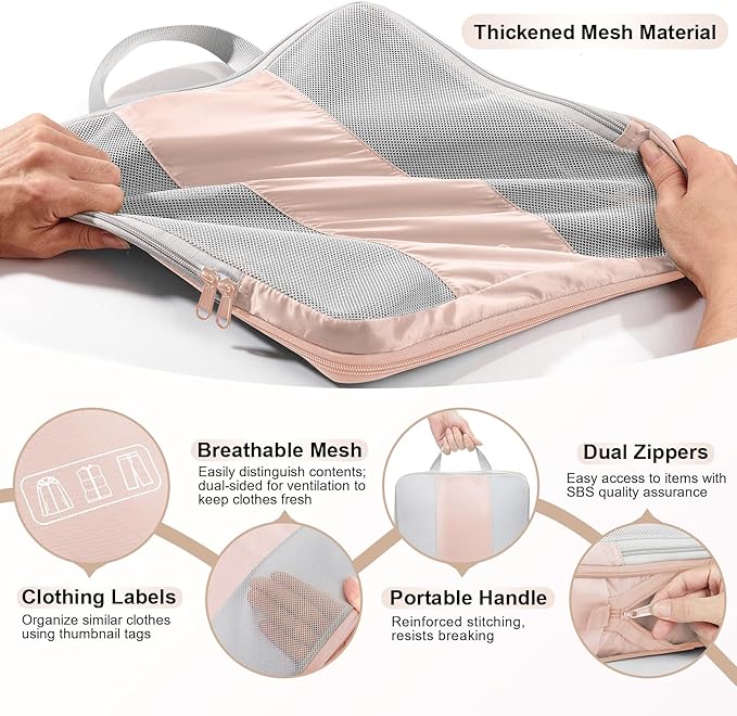 OlarHike 8 Set Compression Packing Cubes for Travel Gifts Mom Women,Luggage Clothes Organizer for Travelers,Airplane/Cruise/Car/Train Travel Essentials,Compressible Expandable Saver Space Bags(Beige)
