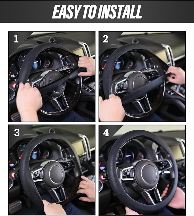 ESEWALAS Car Silicone Steering Wheel Cover,Soft Odorless Silicone Leather Texture Steering Cover,Universal 13-15inch Car Steering Wheel Protector (Black)