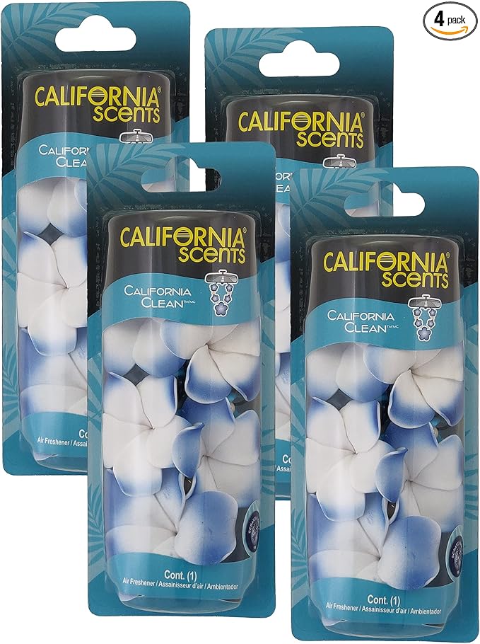 California Scents Scented Necklace, The Perfect Lei for Your Car - Hanging Flower Air Freshener (4 Packs, California Clean)