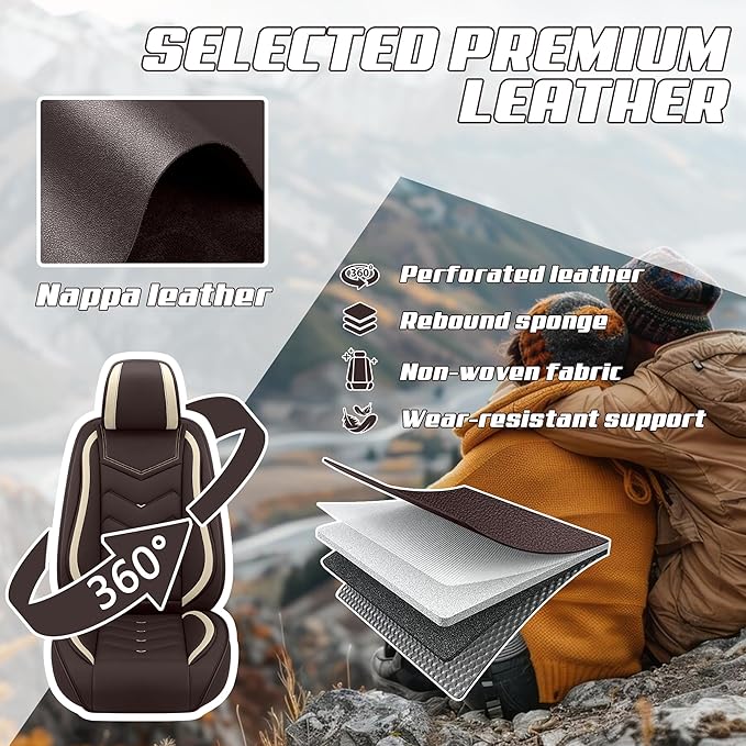 Car Seat Covers Fit for Toyota rav4 2000-2026, Stylish Sport Seat Covers, Waterproof Wear-Resistant Premium Nappa Leather Car Seat Cover.(Full Set/Coffee Color)