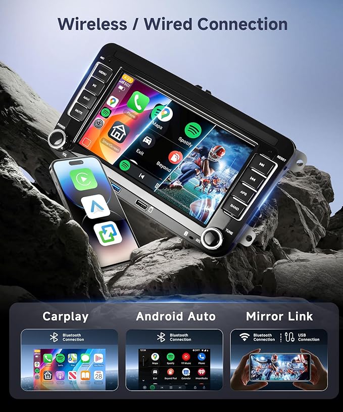 8 Core 6G+128G Android Car Stereo for VW Golf MK5 MK6 Passat Jetta Tiguan T5 EOS Polo with Wireless CarPlay Android Auto, 7” Touchscreen Car Radio GPS WiFi SWC Bluetooth 32EQ Backup Camera