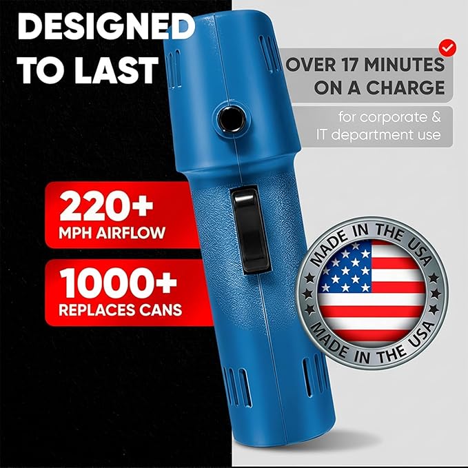 O2 Hurricane Compressed Air Duster – Powerful 200 MPH Cordless Compressed Air Cleaner, Rechargeable Mini Dust Fan Electric Blower for Computer, Keyboard, Electronics, Car Detailing Cleaning