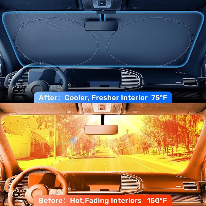 2025 Upgraded Zanch Car Front Windshield Sun Shade - Ultimate UV Protection & Heat Reduction|Innovative No Light Leakage Technology|Foldable Design for Van,Truck 2XLarge(75'' x 37'')