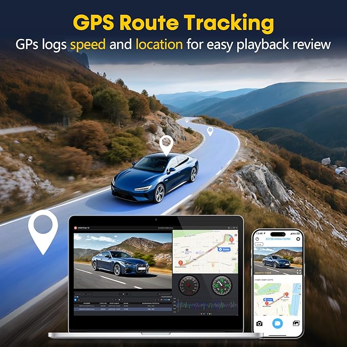 4K+1080P Dash Cam Front and Rear: 15-Min Install 5.8GHz WiFi 20MB/s Fast Download Dual Dash Cameras for Car with GPS - G-Sensor WDR/HDR Super Night Vision 24H Parking Mode by Befumly
