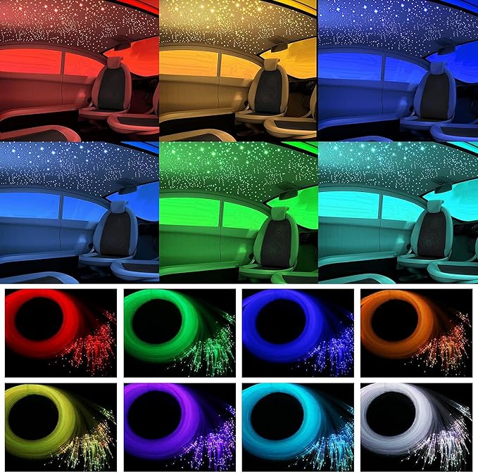 AMKI 16W Fiber Optic Lights,Starlight Headliner Light Kit APP/Remote Control Sound Activated Mode for Car&Home Decoration,Optical Fiber Cable Strands 0.75mm/0.03in 6.5ft/2m 200pcs