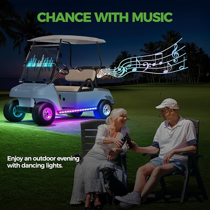 10L0L 4PCS Golf Cart Underglow LED Lights Kit for EZGO Yamaha Club Car, RGB Neon Accent Lighting 24 Modes with Wireless Remote & Music Sync, Waterproof Flexible Tubes 12V-80V Universal Fit