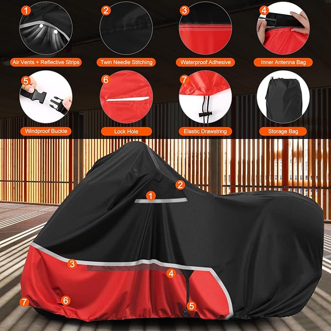 Waterproof Motorcycle Cover Replace for Indian Roadmaster/Pursuit, 420D Oxford Cloth Customized Motorcycle Cover for Snow Rain Dust Protection