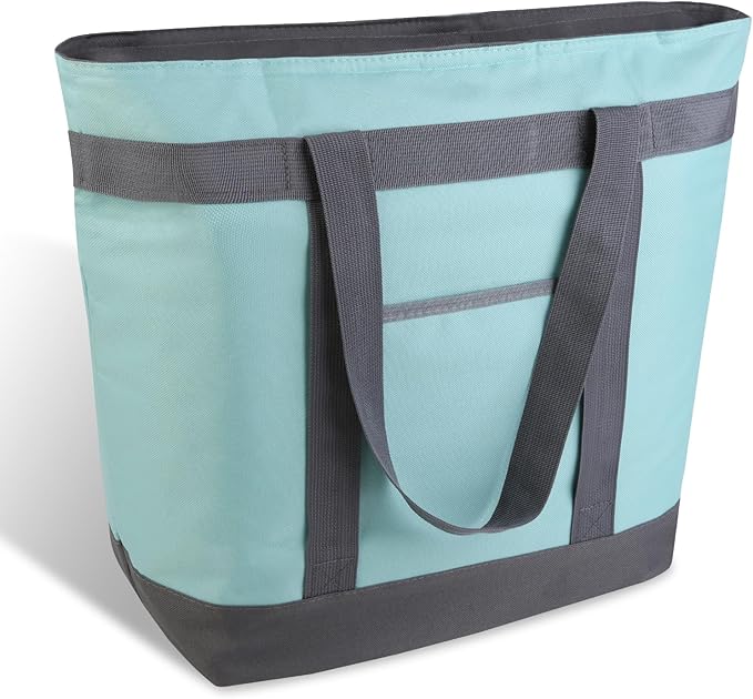 mosago Insulated Grocery Tote Bags, Large Reusable Cooler Bags with Zipper, Leakproof Thermal Shopping Bags for Food Delivery, Beach, Travel, for Picnic, Collapsible, Green
