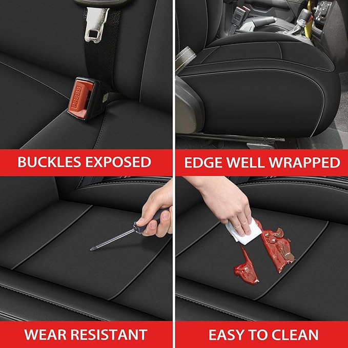 AOMSAZTO Custom Seat Covers for Jeep Wrangler: TJ 2003 2004 2005 2006 Unlimited 2004-2006 Leather Car Seats Cover Full Set Black