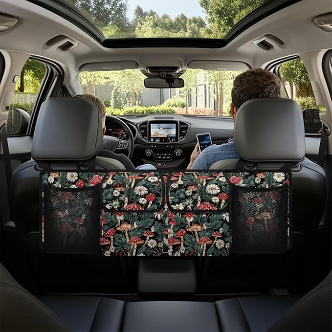 Floral Mushroom Car Trunk Organizer Foldable Backseat SUV Organizer Multifunctional Storage Carrying Caddy Tool Tote Bag Storage Bag for Camping