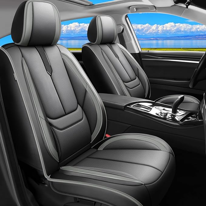 Fit Outback Car Seat Covers for Subaru Outback 2010-2024 2025 2026 -Upgraded Premium Waterproof & Breathable Leather,Airbag Compatible,All-Weather Seat Cushion Protector,2 Front/Black-Grey