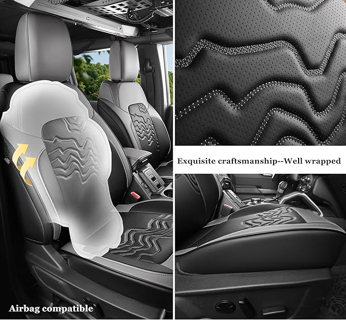 Red Rain Ford Leather Auto Seat Cushion Customized Fit for Ford Bronco Seat Cover 4 Door 2025 2024 2023 2022 2021 Black and Grey Interior Accessories (Bronco 4Door-Black+Grey)