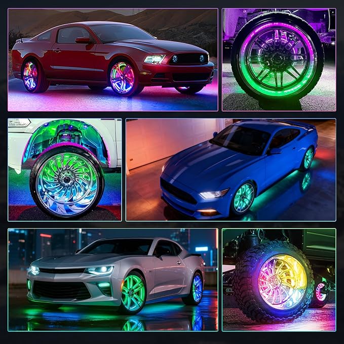 Nilight 4PCS 17.5inch Wheel Ring Lights Deram Color with APP and Remote Control Neon Lights Million Colors w/Turn Signal and Braking Function for Car Van SUV Truck