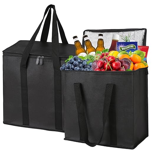 musbus 2Pack Cooler Bag Insulated Grocery Bags Large Freezer Shopping Cooler Tote for Travel Groceries Beach Thermal Food Delivery Bag to Keep Frozen Food Cold and Hot Food