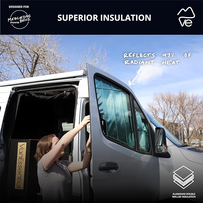 VanEssential Insulated Reflective Blackout Magnetic Window Covers Designed for Mercedes-Benz VS30 (Van Years 2019 to Current), Front Door (Pair), Charcoal Gray Reflective