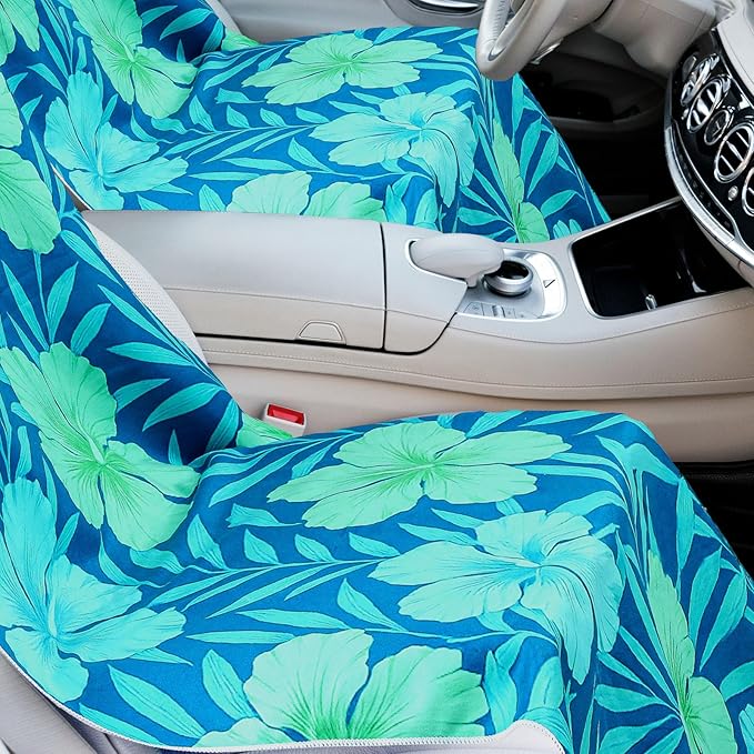 2 Pack Car Seat Towel Covers with Storage Bag 63 x 32 Inch Athletic Running Towel Seat Sweat Washable Non Slip Cover Gift for Car Outdoor Sport Activities (Floral Hibiscus)