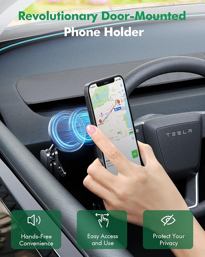 Mag-Safe Phone Mount for Tesla Model 3 2024 2025 – Exclusive Door-Install Magnetic Car Mount for iPhone 16/15/14/13/12, Accessories for Tesla Model 3 Highland